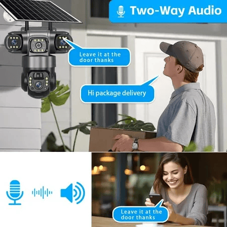 Homeowner talking to a dispatcher through the camera's two-way audio.