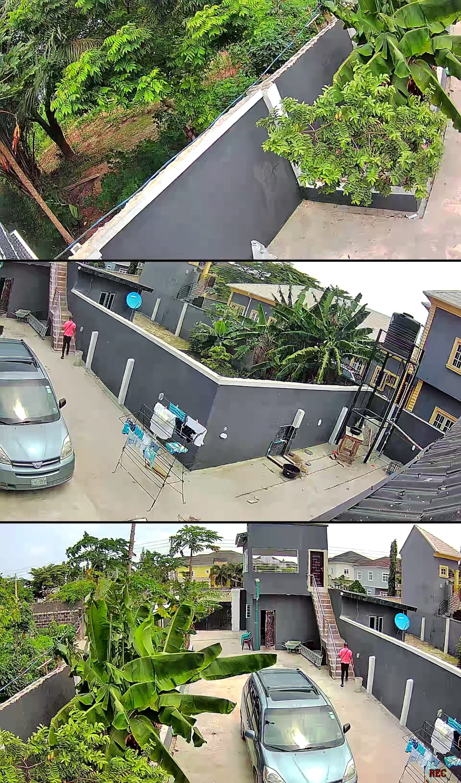 Screenshot showing three different angles from the dual lens camera.
